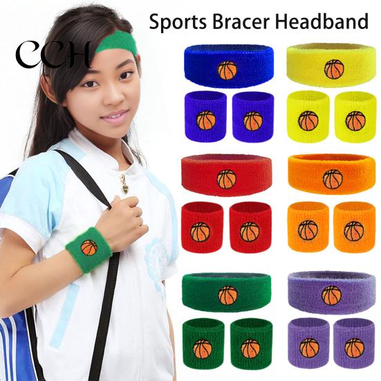 Comfortable Sports Wristband 1 Set Kids Headband Ball Embroidery Stretch Breathable Boys Girls Sweat Absorbing Knitted Basketball Volleyball