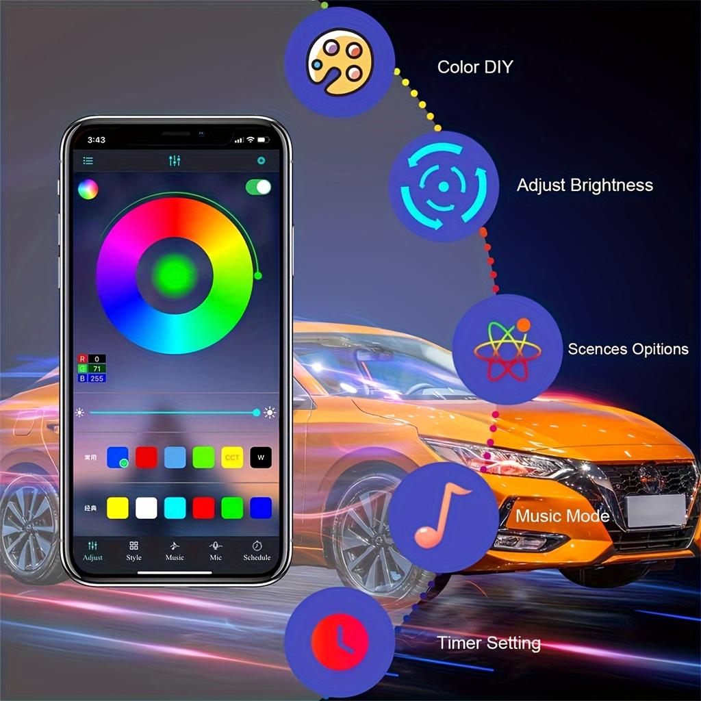Комплект светодиодной ленты RGB USB для салона автомобиля длиной 5 м с синхронизированным темпом по оптоволокну для дверей, консолей и управляемым через приложение