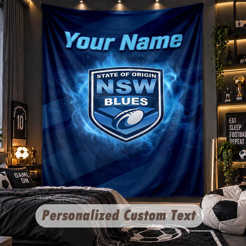 TapestryNSW Blues logo Custom Name Text Personalized Wall Hanging Tapestry Home Wall Decor