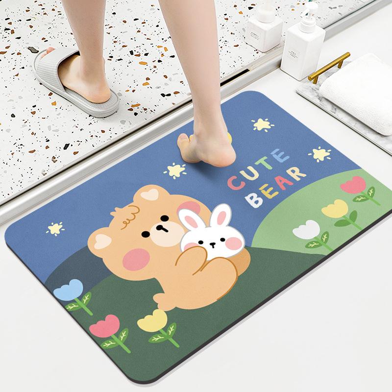 Diatom Mud Mat Toilet Cartoon Top Restroom Mat Non-slip Moisture-wicking Quick Drying Home Toilet Door Bathroom Pad