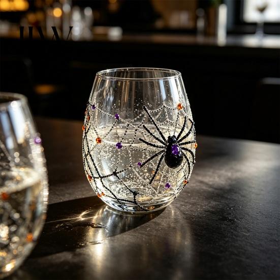 Ghost Whiskey Glass Halloween Glass, Black Cat Spider Net Skull Tumbler for Durable Coffee Mug Cocktail, 350ml Spooky Drinkware Home Bar, Festive