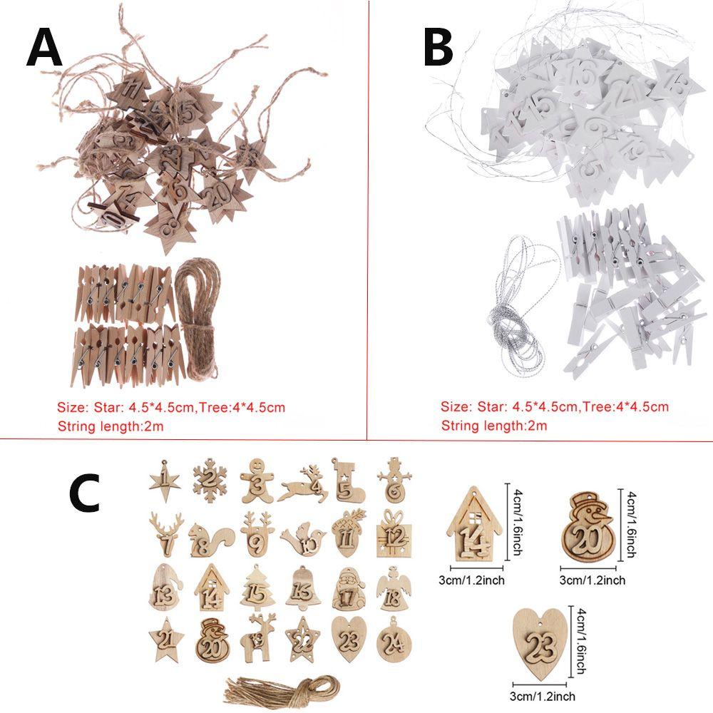 Clips Gift Bags Decor Wooden Pendant Christmas Advent Calendar Countdown Hanging Tags Number Label