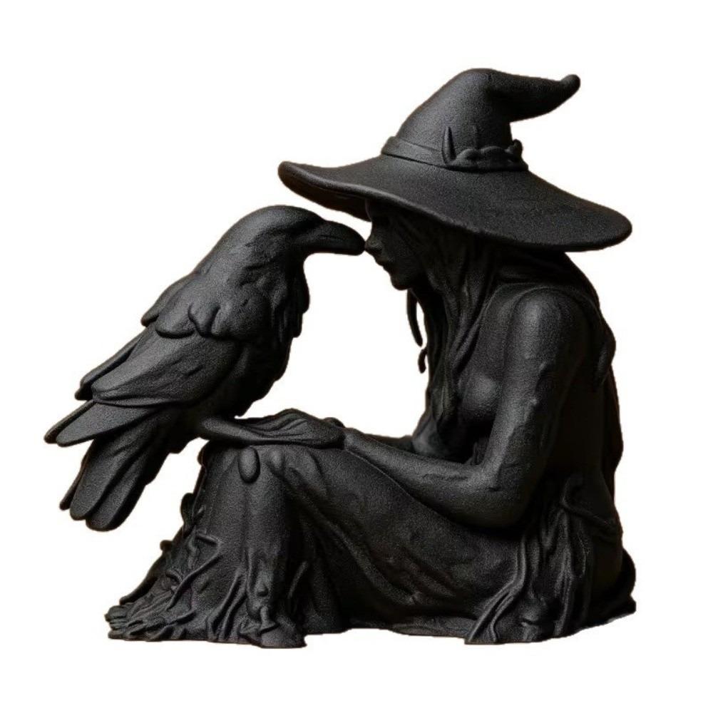 Desk Ornaments Witch Sculpture Gothic Style Halloween Decoration Bird and Girl Sculpture Office