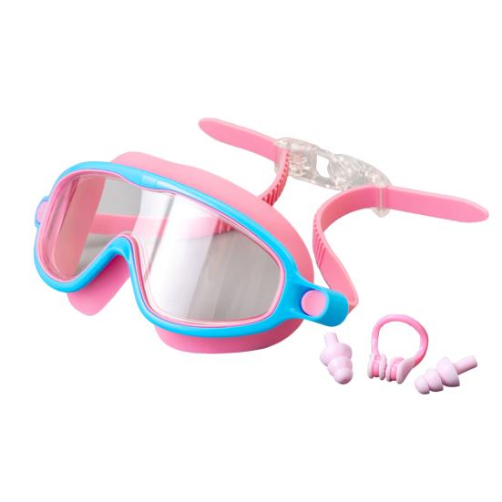 Комплект очков для плавания с широким обзором, противотуманные очки для плавания с зажимами для носа и берушами, детские очки для бассейна без протеканий