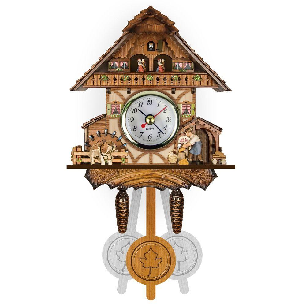 Art Craft Forest Tower Wood Pendulum Vintage Clocks Vintage Wooden Wood Wall Clock 3D Ringing Silent 3D Ringing Clock Bedroom