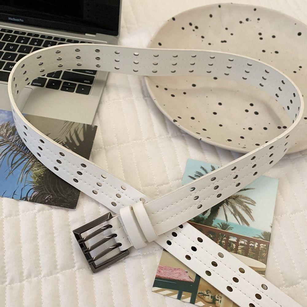 Y2k Leather Waistband Vintage Women's Dress Jeans Belt Trendy Three-Row Wide Belt Waist Belt