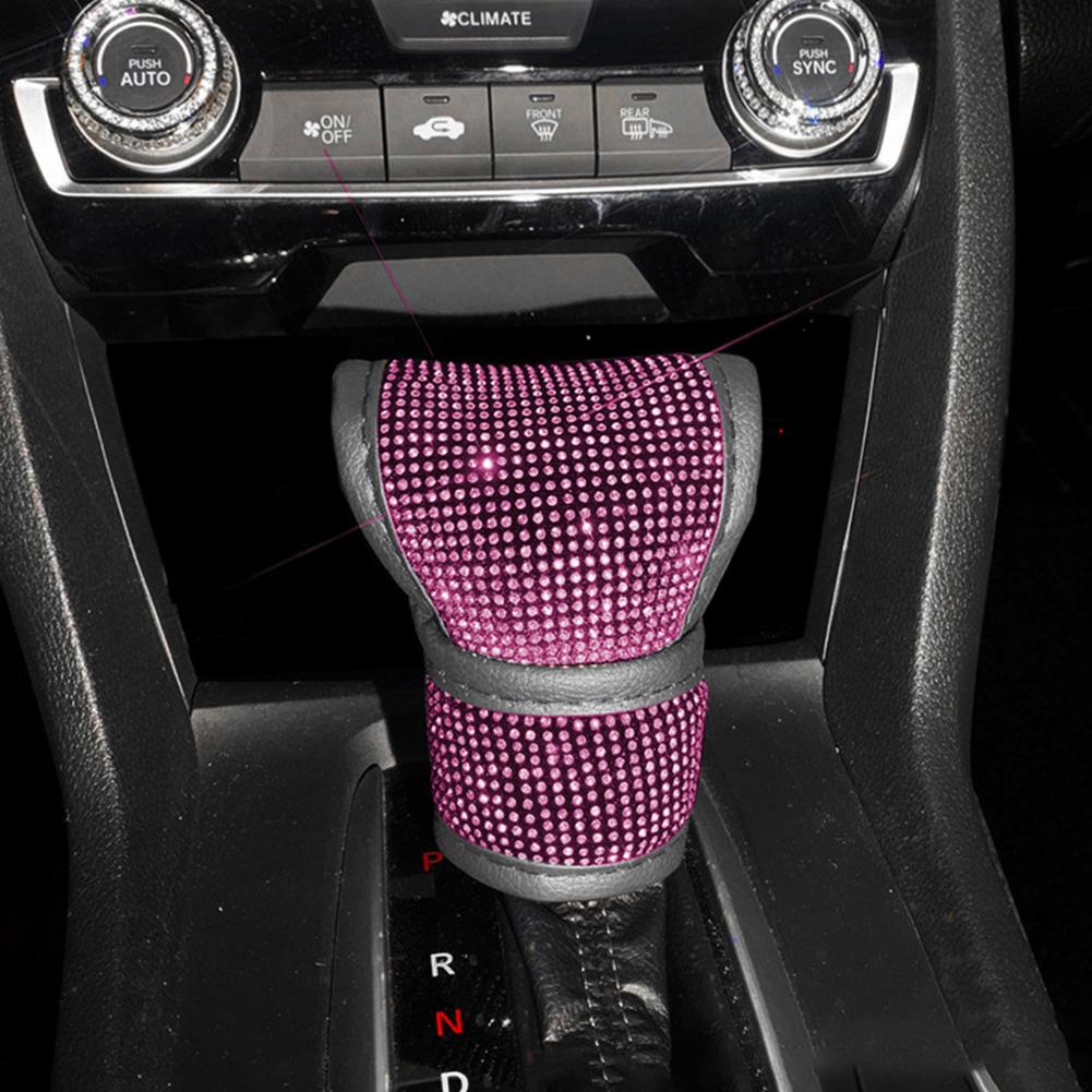 Блестящий чехол для рычага переключения передач автомобиля, кожаный чехол для ручки переключения передач автомобиля, универсальные хрустальные стразы, автомобильные аксессуары для женщин