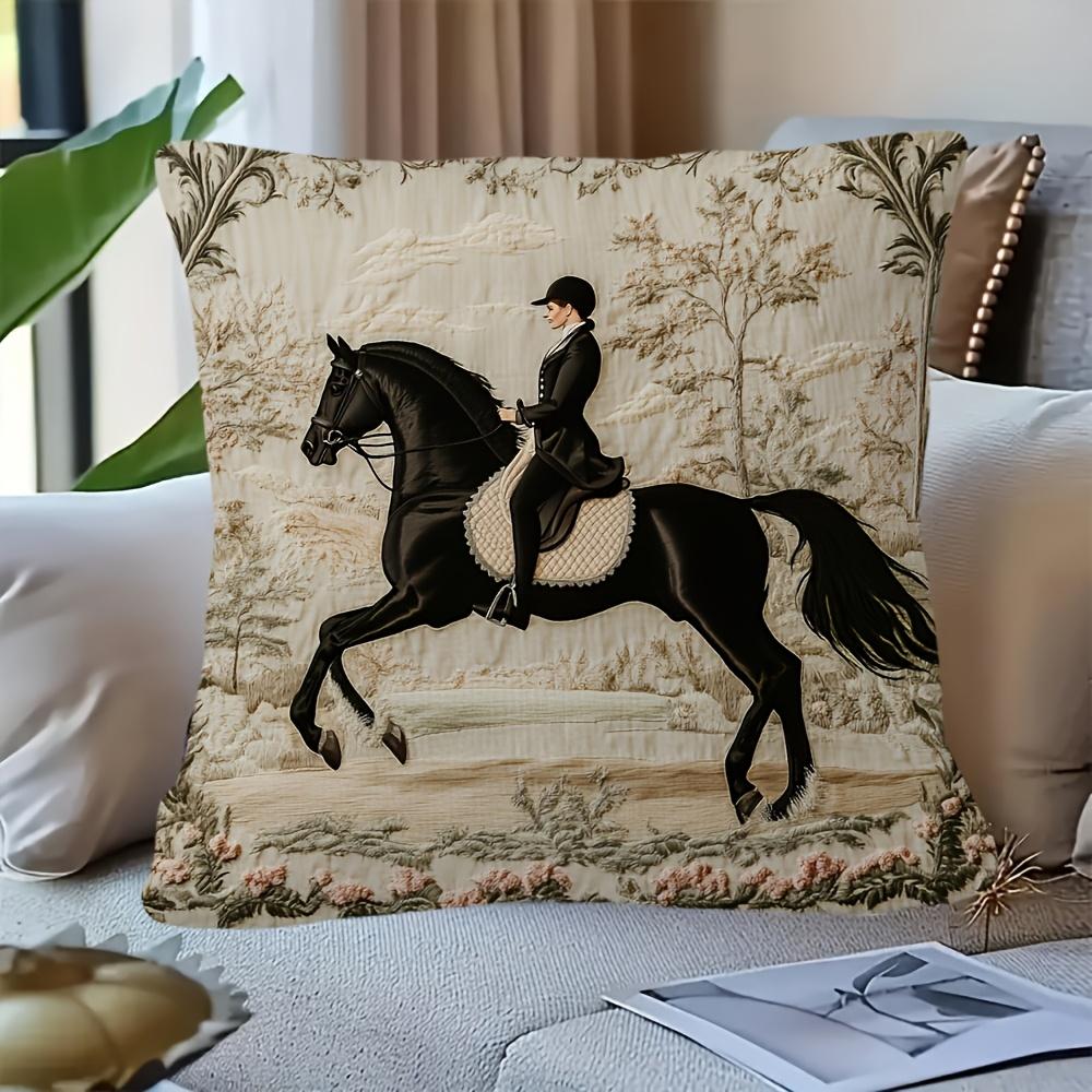 Equestrian Horse Rider Pillow Cover Vintage Tapestry Print Cushion Case For Sofa Bed Couch Elegant English Country Home Decor