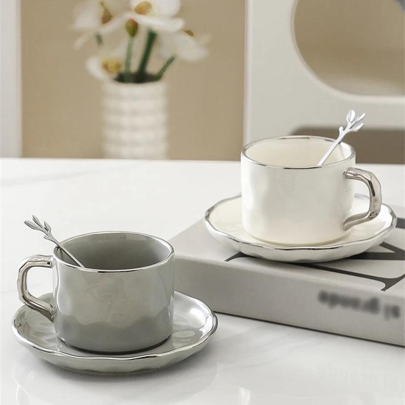 European Style Ceramic Coffee Cup with Saucer&spoon Set Afternoon Tea Dessert Tea Cup Breakfast Milk Cup Office Couple Water Cup