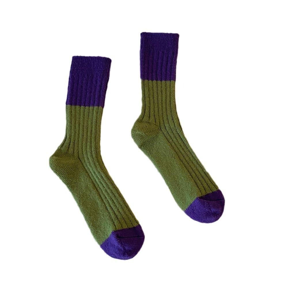 Colour Blocking Mid-Calf Wool Socks Retro Outdoor Wear Short Socks Mid Tube Socks Autumn Winter