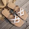 Fashion Plus Size Cross Strap Low Heel Flip Flops Women New Square Toe Clip Toe Slippers Woman Outdoor Slip On Pu Leather Slides Mujer
