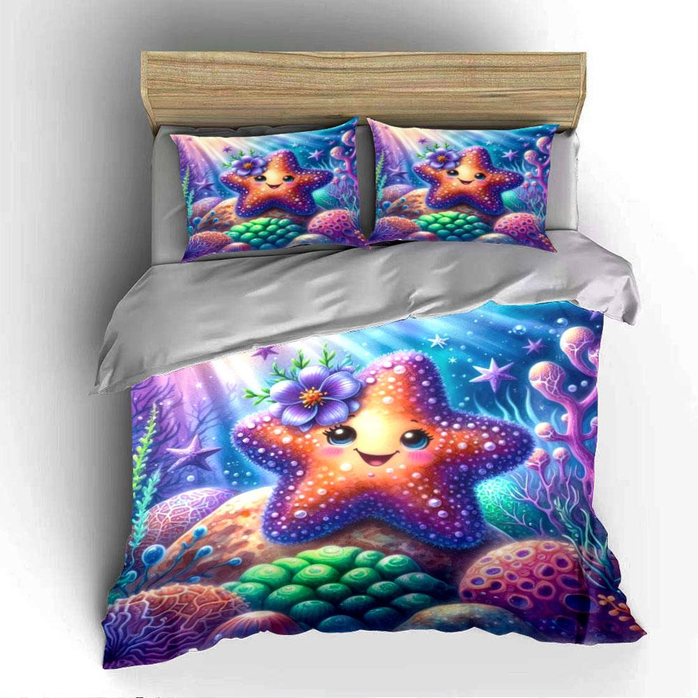 Cartoon Starfish Bedding Set Bedding Duvet Cover Set Duvet Cover Pillowcases (1 * Duvet Cover 2 * Pillowcases, without duvet insert)