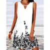 QICED Spring Summer Women's Loose Printed Long Sleeve Design Floral Sleeveless Dresses