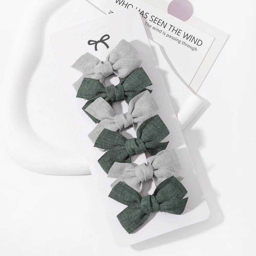 6 шт./набор Мини-заколки-бантики для волос для девочки Свежие однотонные бантики Заколки для волос Сладкий ребенок Бутик Ручная работа Заколки для волос Аксессуары