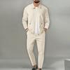 2Pcs/Set Men Autumn Suit Lapel Long Sleeve Zipper Placket Cardigan Elastic Drawstring Waist Long
