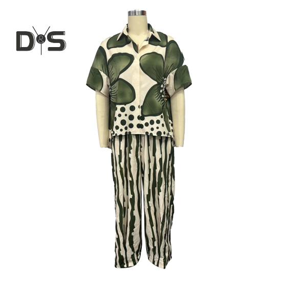 Женский комплект из двух предметов с цветочным принтом, свободный топ с коротким рукавом и широкими брюками, летний повседневный уличный стиль в стиле бохо