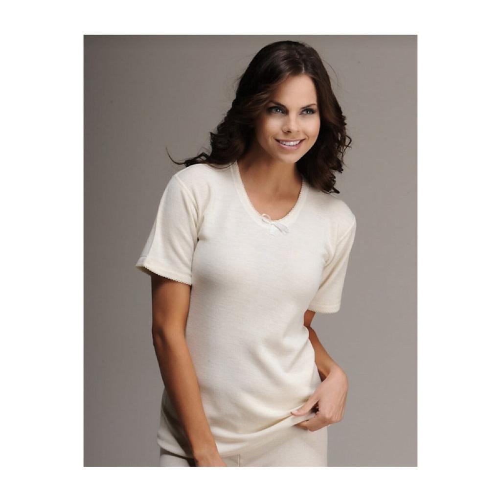 Женская кремовая шерстяная майка на бретельках с короткими рукавами