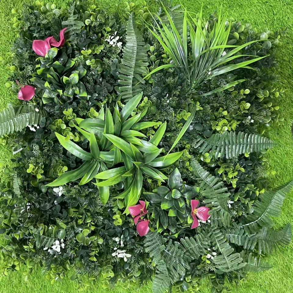 50×50cm Artificial Green Plant Wall - Plastic Vertical Garden, Fake Flower Wall, Synthetic Turf Background