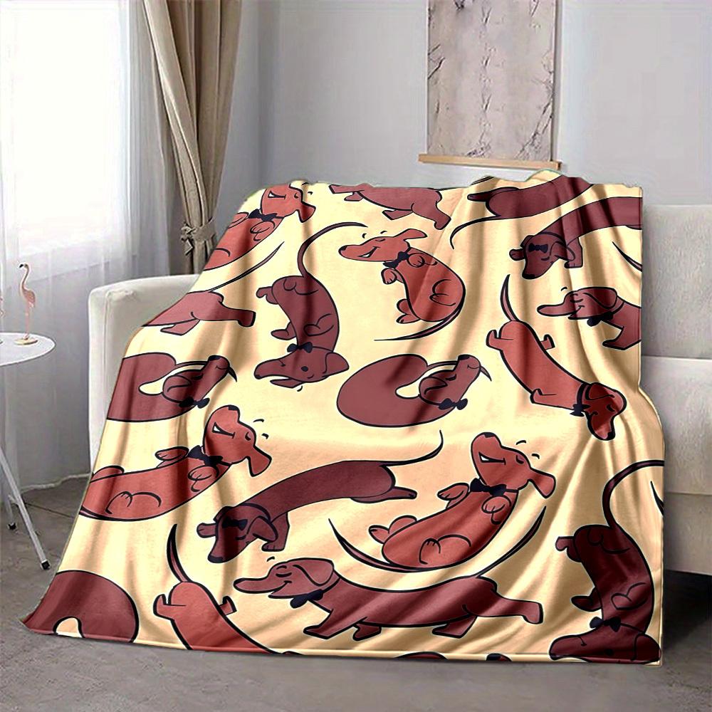 1pc Dachshund Bowtie Lightweight Flannel Blanket, Comfortable and Warm Blanket, for Office and Camping Sofa Bed, Livingroom160