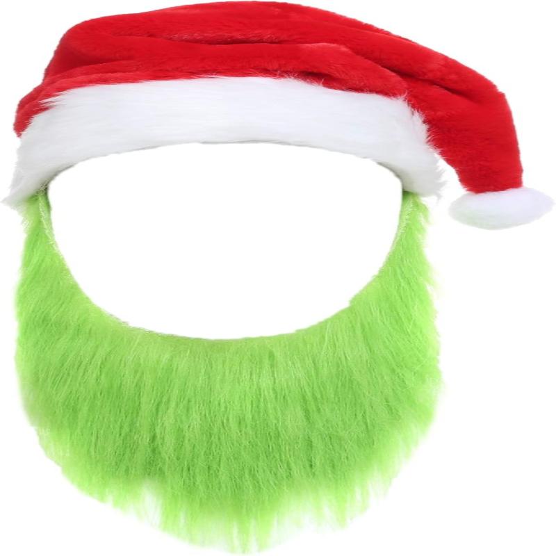 Mens Green Beard Santa Hat With Furry Gloves For Adult Christmas Cosplay Costume Accessories