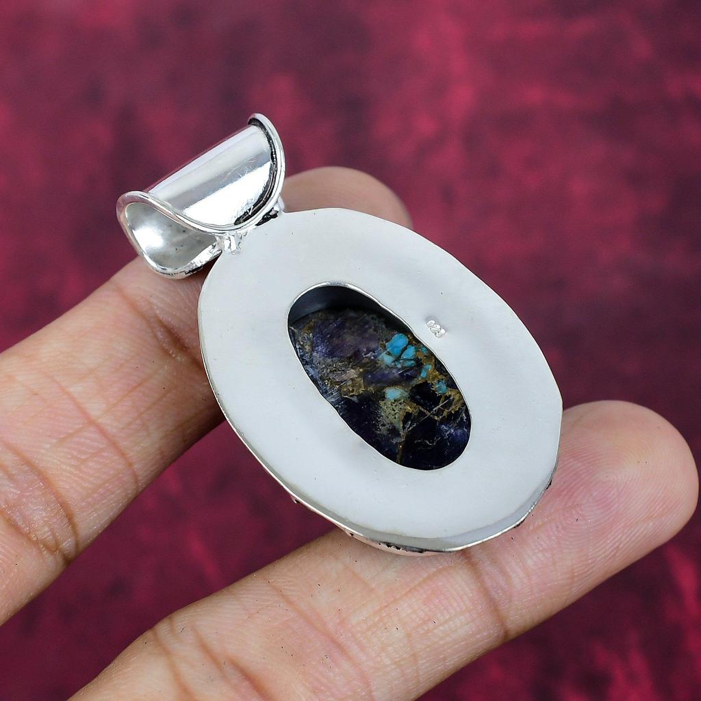 Медный Аметист Бирюза Кулон из драгоценных камней ручной работы, Кулон из стерлингового серебра 925 пробы, Антикварные украшения, Для Дня памяти