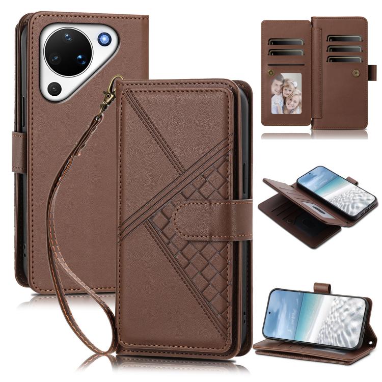 Embossed Secure Clasp 9-Card Slot Vegan Leather Phone Case with Wrist Strap
