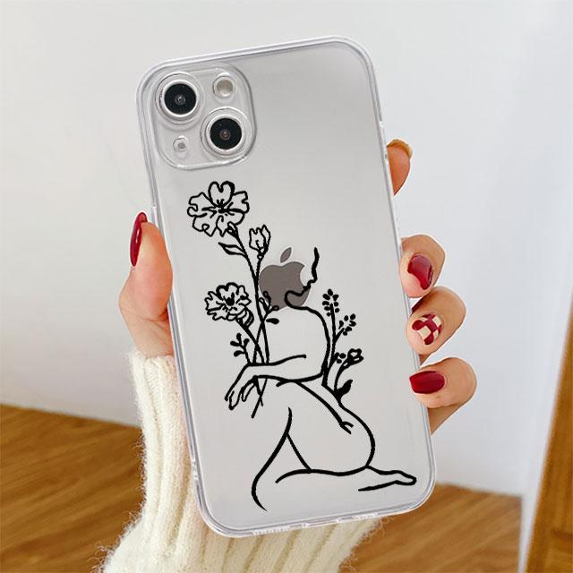 Прозрачный чехол для Apple iPhone 14 11 13 12 Pro 7 8 Plus XR X XS Max 6 6S 13Pro, силиконовый чехол для телефона Love Line Flower