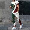 New high-quality3DMexican Eagle Round Neck Short Sleeved T-shirt Long Pants Street Outfit Two-piece Set for Sports Men'sclothing