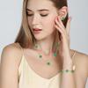 Stainless Steel Floral Pendant Necklace Set Women Chic Locket Chain With Green Striped Design