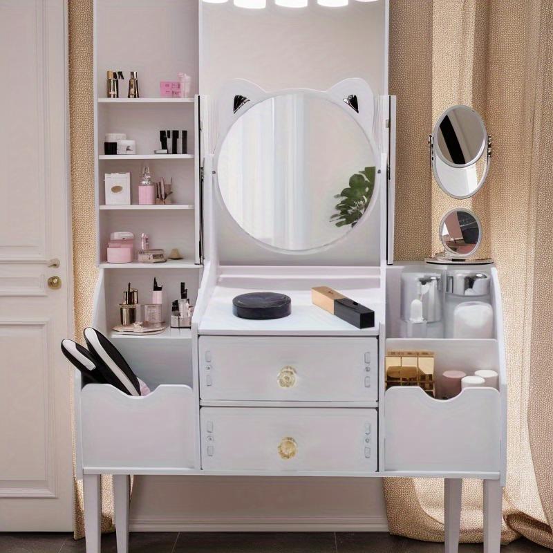 Портативный органайзер для макияжа со встроенным зеркалом | Отдельно стоящий, многосекционный, простая сборка, коробка для хранения косметики для туалетного столика, удобный дизайн