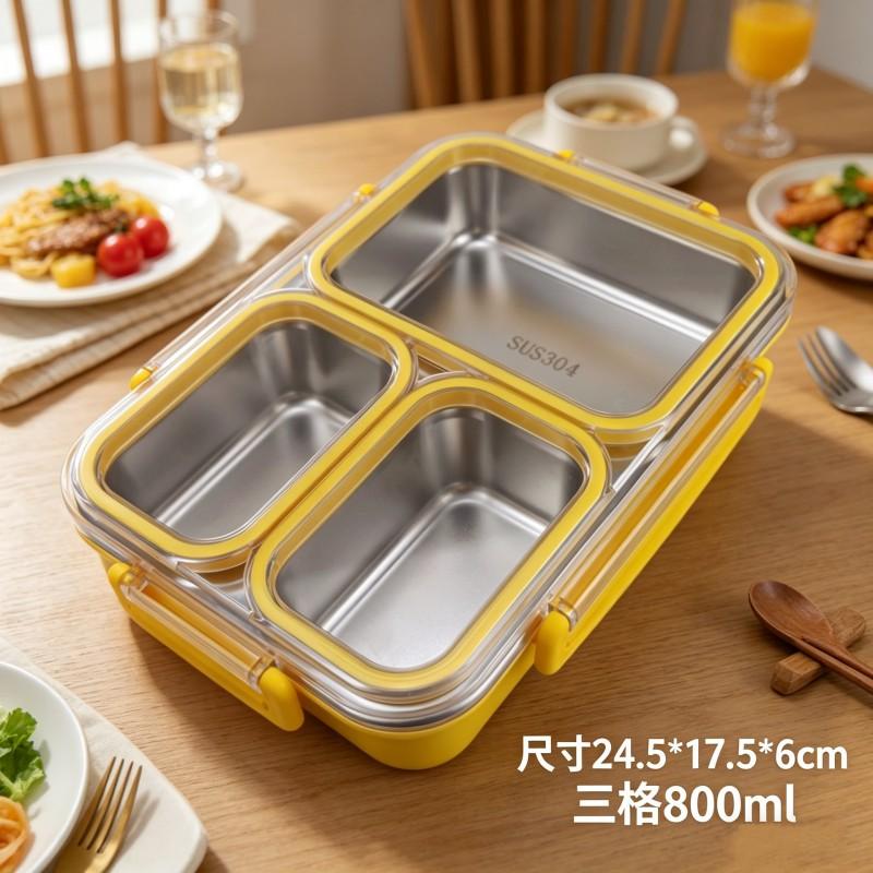 304 Stainless Steel Leakproof Food Container With 3 Compartment Lid Refrigerator Storage Lunch Box Snack Organizer
