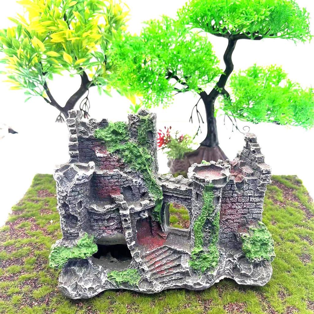 Украшение для аквариума в виде старинного замка в европейском стиле - украшение для лазанья в виде питомца, садовый ландшафтный сад, микроландшафтная пещера.