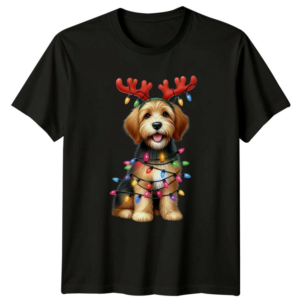 Dog Christmas Lights Holidays Unisexs Unisexs Graphic Tee Antlers Reindeer