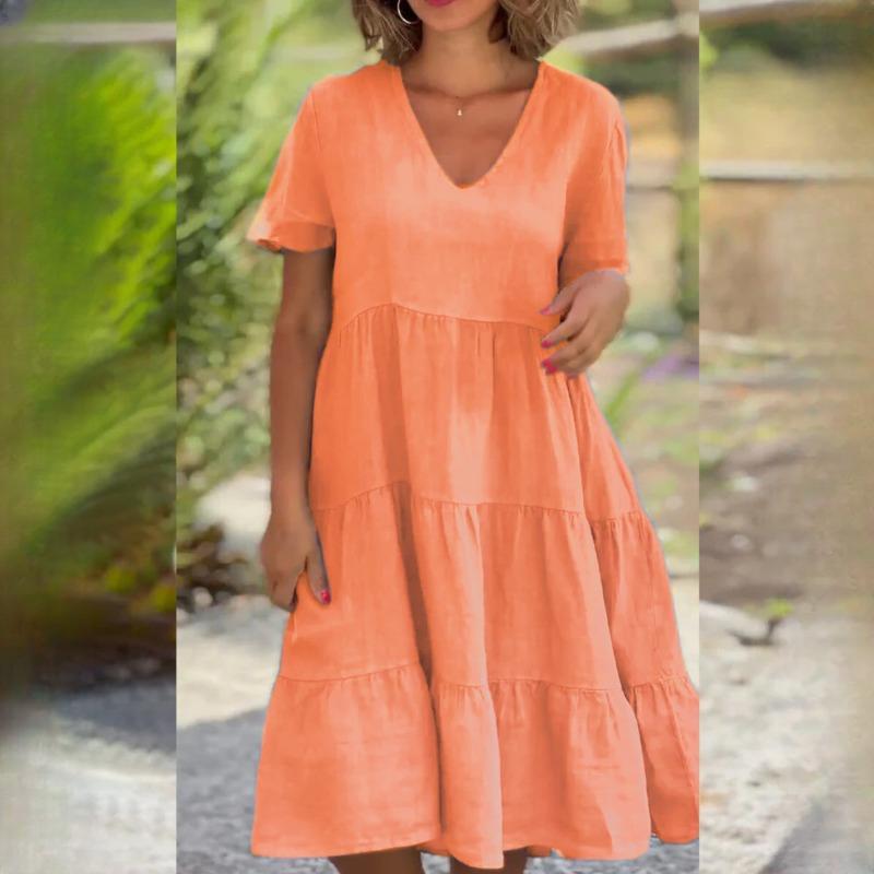 GMXIA Женская мода, лето, весна, свежие и милые однотонные принты, с коротким рукавом, v-образным вырезом, большие свободные повседневные платья