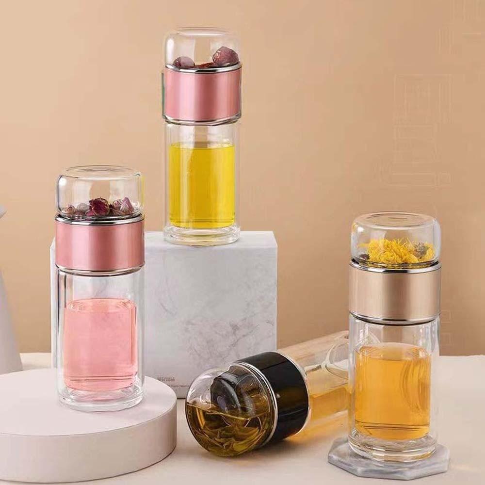 Round Mouth Tea Water Separation Bottle Borosilicate Glass Handhold Portable Bottle Couple