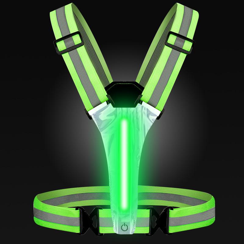 Glow-in-the-Dark Reflective Vest for Night Running and Cycling with Adjustable Elastic Straps and Dual Charging Feature