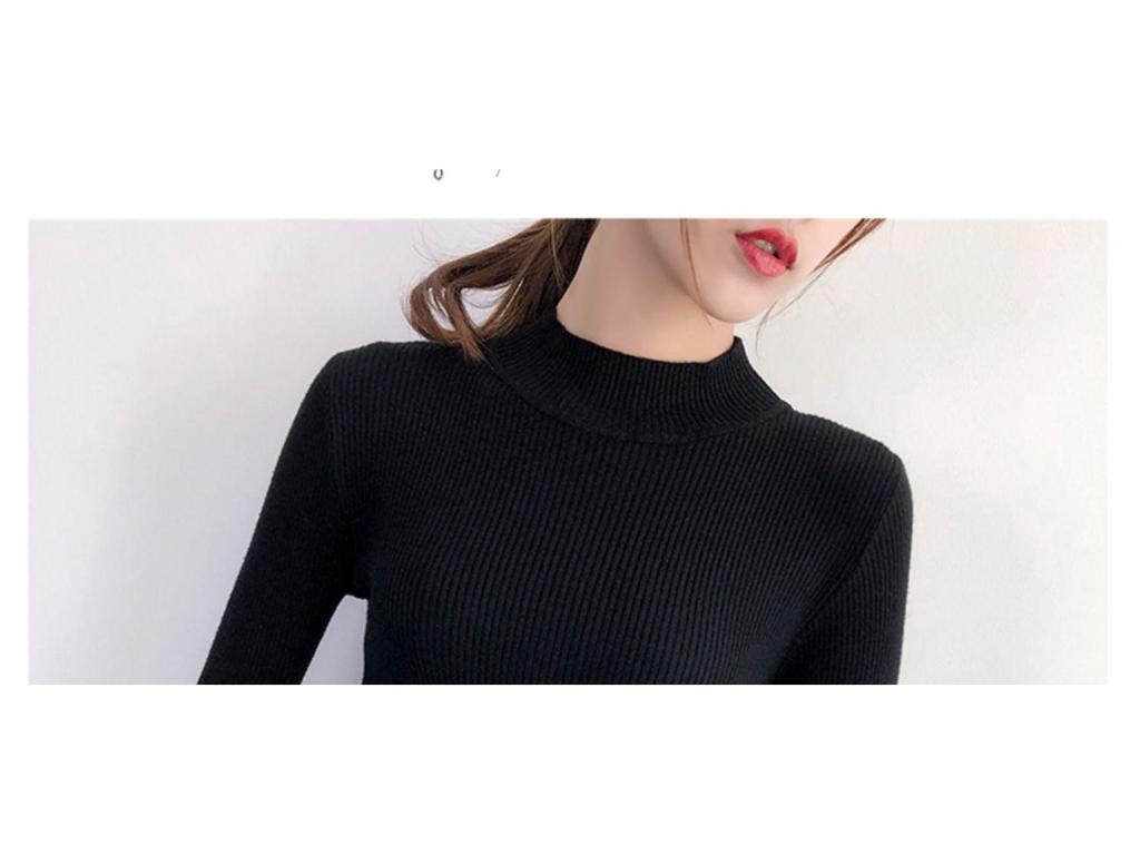 Женский черный облегающий вязаный свитер с полувысоким воротником 2022 года на весну и осень