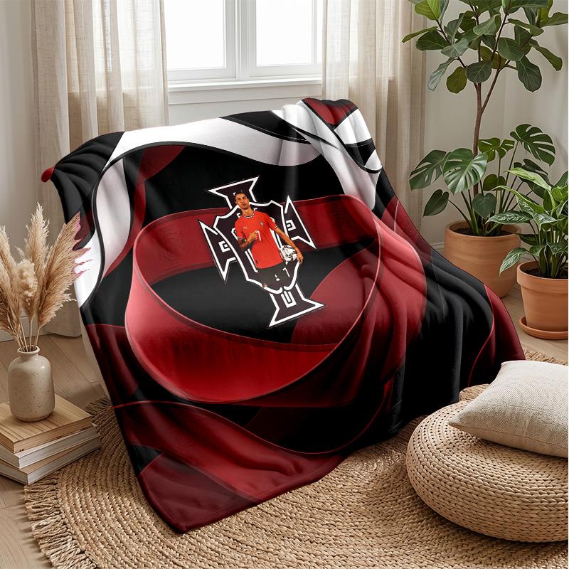 Portugal Football Printed Flannel Blanket Skin Friendly Warm Decorative Throw for Indoor Couch Bed Daily Use