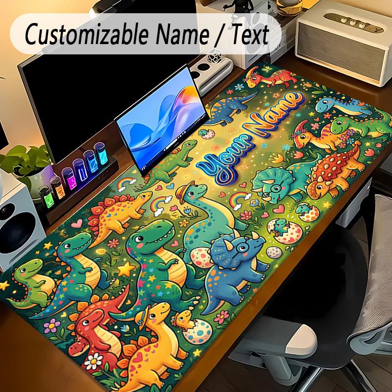 Dinosaur Theme Personalized Mouse Pad Custom Name Text Non Slip Desk Pad For Laptop Office Desktop