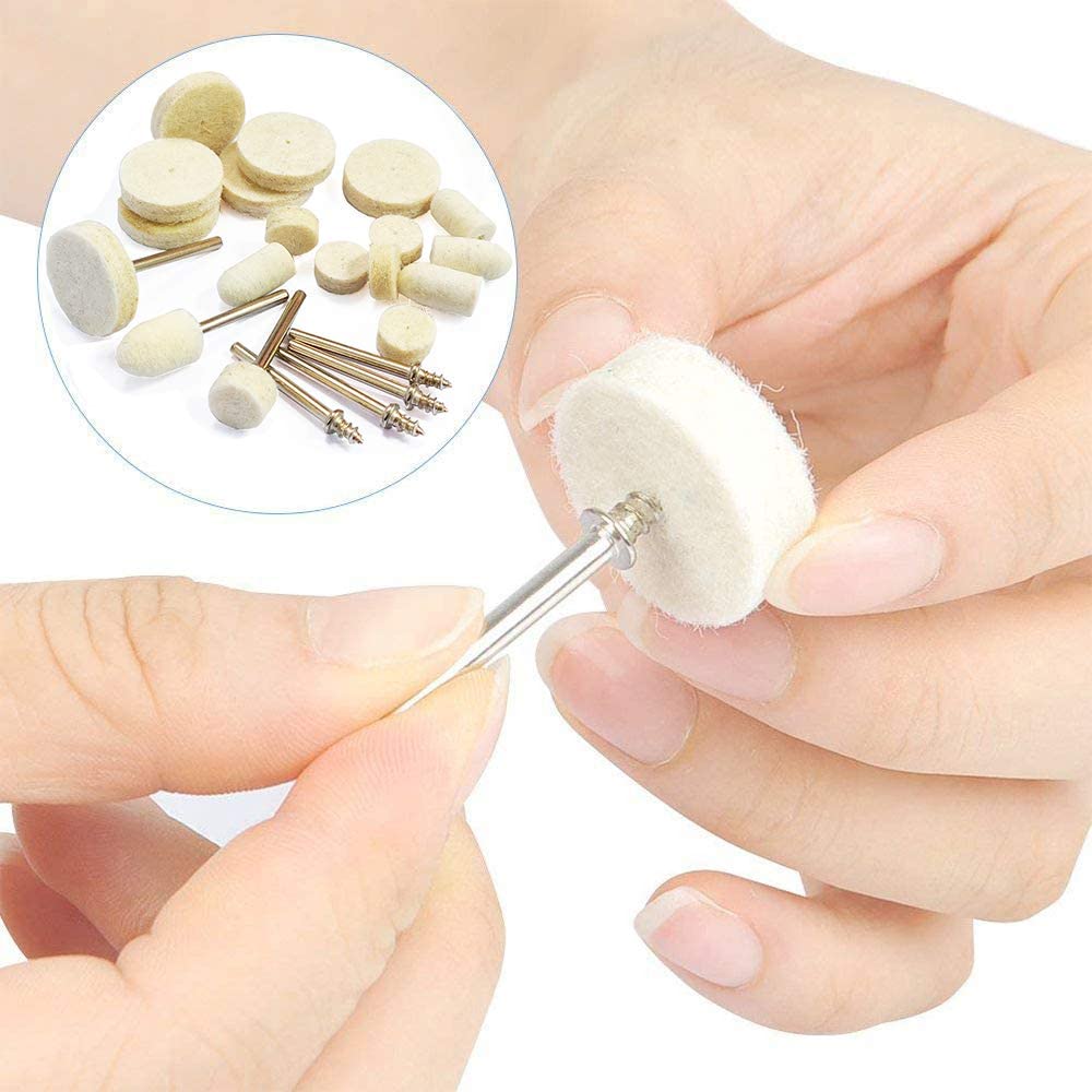 76PCS Felt Wool Polishing Buffing Pad Set Wheel Grinding Head Point Mandrel Kit Accessories Tools Compatible for Dremel