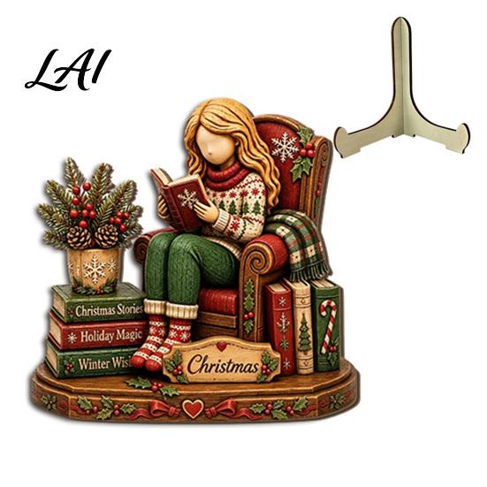Rustic Christmas Door Sign Wooden Table Sign 2D Flat Santa Claus/Snowman Reading Desktop Ornament Festival Atmosphere Decor with Stand Holiday