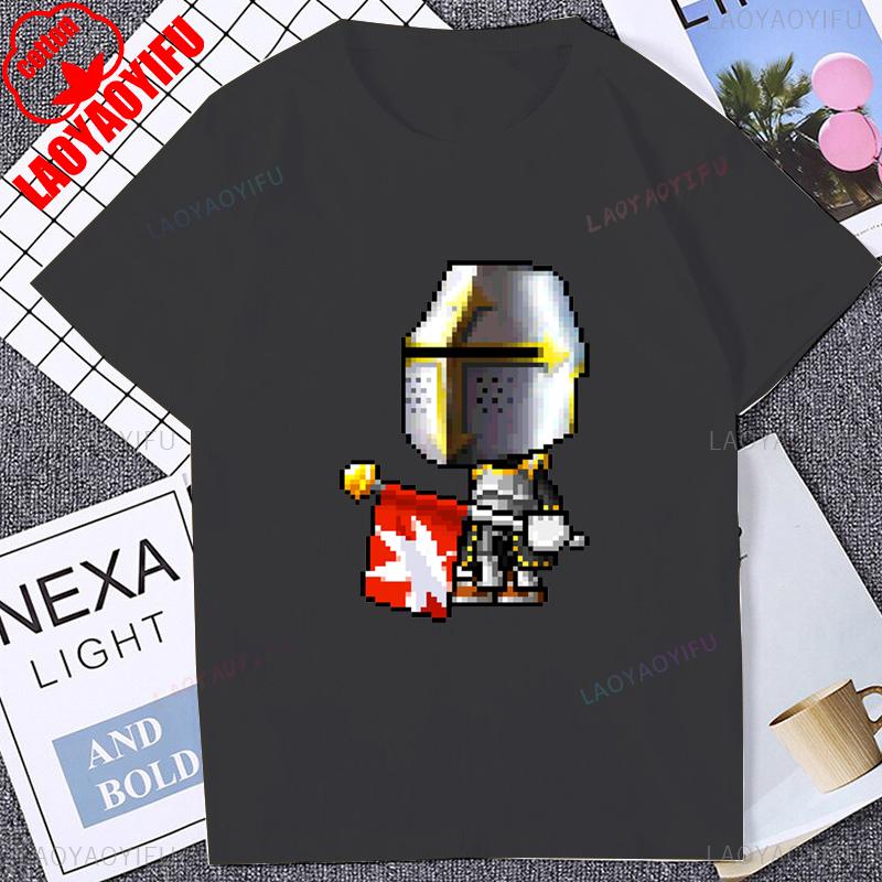 Винтажные Пиксельные Игровые Стиль MapleStory Кавайные Печатные Футболки Корейский Стиль Друг Персонализировать Мужская Футболка Хлопок Y2K Одежда Отаку