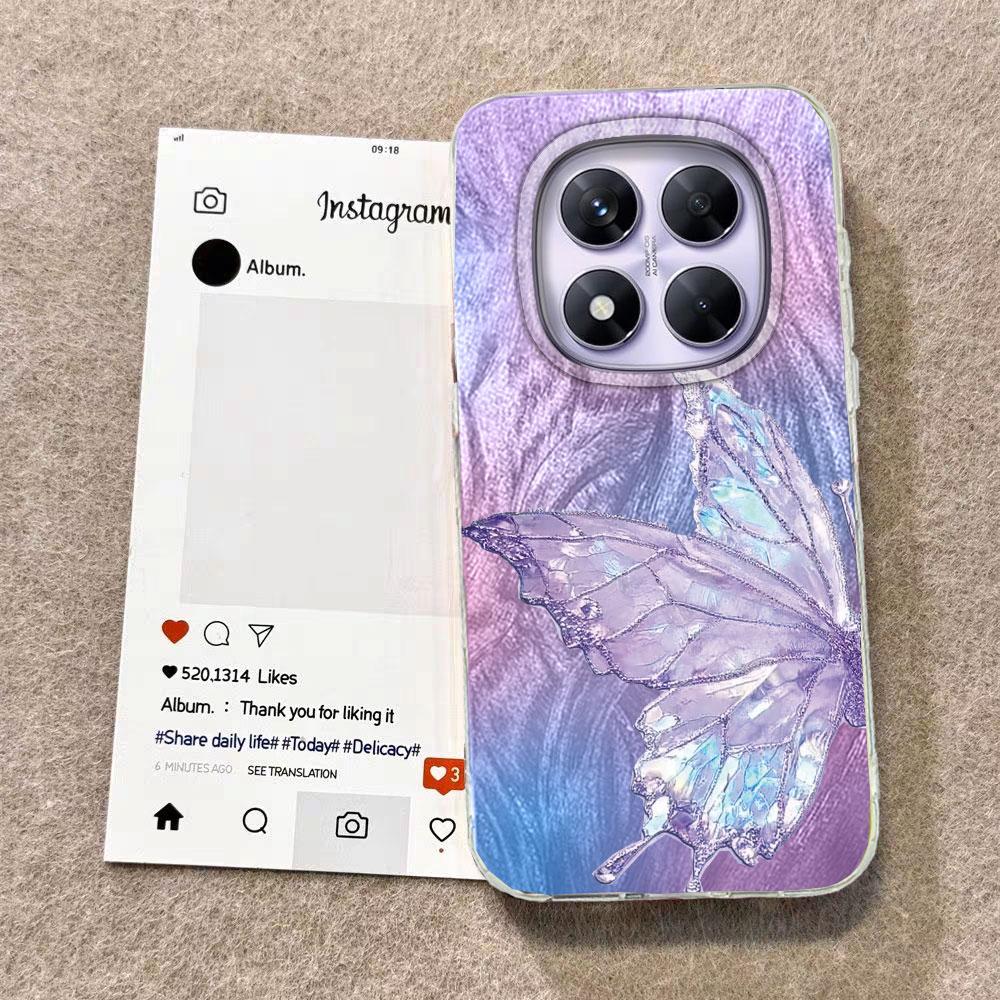 Purple Butterfly Phone Cases For Xiaomi Redmi Note 14 13 Pro 14C 13C A5 A4 A3 13T 14T Schmetterlinge Silicone Couple Funda Cover