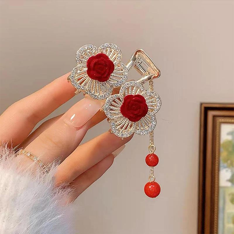 Красная роза заколка для волос бабочка заколка для волос когти женская шпилька кисточка таблетка головка конский хвост пряжка заколка аксессуары для волос