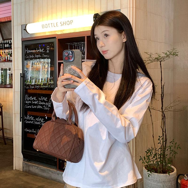 Женская весна-осень с длинным рукавом и круглым вырезом, однотонный пуловер, свободная футболка, блузка, топ