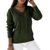 Women's Long Sleeved V Neck Solid Colour Cable Knit Casual Pullover Luxurious Relaxed-fit Slimming and Versatile Top