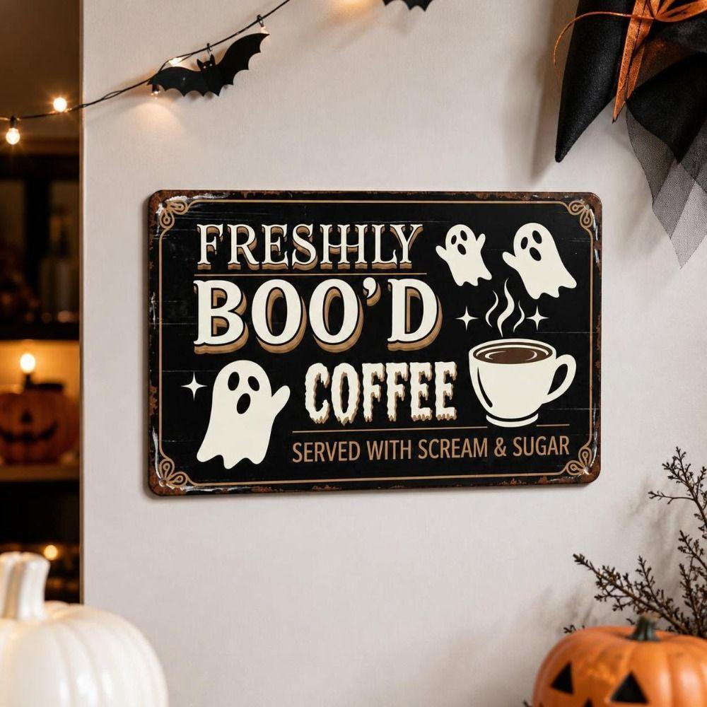 Funny Coffee Bar Wall Art Sign 2D Flat Ghost Themed Hanging Plaque Cafe Retro Coffee Sign Entryway