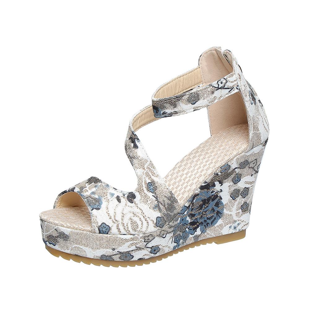 Женские босоножки на танкетке 2024 года, летние модные босоножки с рыбьим ртом, большие размеры, сексуальные женские босоножки с закрытым носком, туфли на платформе для женщин