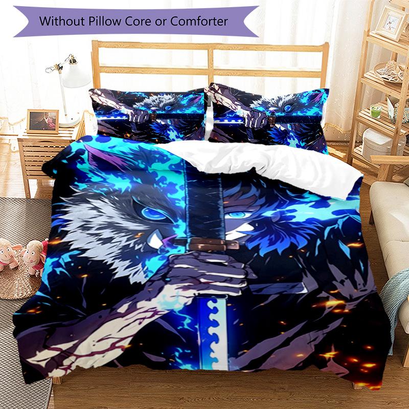 3pcs Hashibira Inosuke Design Cover Set - HD Printed Bedding with 1 Cover and 2 Pillowcases - Perfect for Home and Dorm Decor