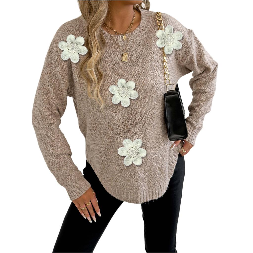 Женская футболка с винтажным цветочным принтом, круглым вырезом, свободная, с длинным рукавом, средней длины, с большим пальцем, с утечкой